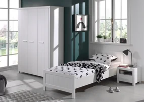Set Mobilier Cameră Copii ERIK: Pat 90x200 cm, Dulap 3 Uși și Noptieră, Alb – Vipack