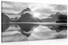 Tablou răsărit de soare frumos în Noua Zeelandă în design alb-negru