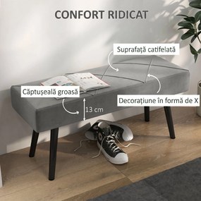 HOMCOM Danca Depozitare, Velvet Tapițat, cu Picioare de Oțel, pentru Dormitor, Living, Sufragerie, Hol, 100x36x45 cm, Gri | Aosom Romania