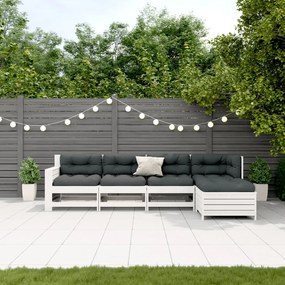 3250833 vidaXL Set mobilier grădină cu perne 5 piese alb lemn masiv de pin