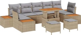 vidaXL Set de canapele pentru grădină cu pernă 10 pcs Bej Rattan poli