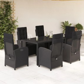 3212459 vidaXL Set mobilier de grădină cu perne, 7 piese, negru, poliratan