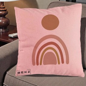 Perna Decorativa Boho Rainbow Sun, 40x40 cm, Roz, Husa Detasabila, Perna Inclusa, BEKZ®