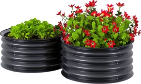Outsunny Set de 2 containere de plantare galvanizate, Ø60 x 30H cm, ghivece cu fund deschis pentru diferite plante, Gri închis | Aosom Romania