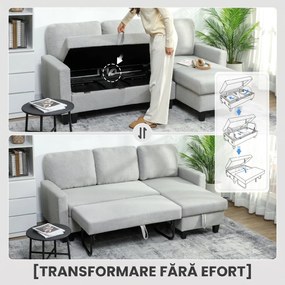 HOMCOM Canapea Extensibilă 3 Locuri cu Spațiu de Depozitare, 197x129x85 cm, Gri și Negru | Aosom Romania