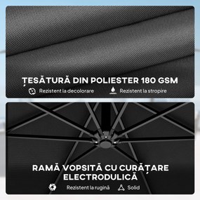 Outsunny Umbrelă de Grădină Suspendată 3 m cu Husă, Umbrelă Rotundă Inclinabilă cu Rotație 360°, Manivelă, Banana, Negru | Aosom Romania