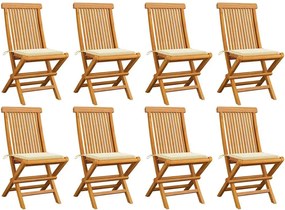 vidaXL Scaune de grădină cu perne crem, 8 buc., lemn masiv de tec