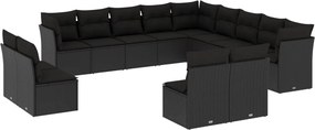 vidaXL Set mobilier de grădină cu perne, 13 piese, negru, poliratan