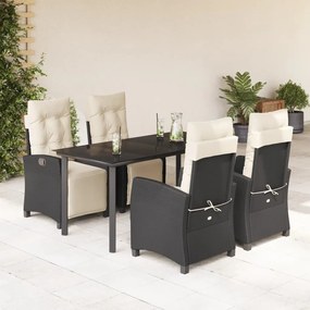 vidaXL Set mobilier de grădină cu perne, 5 piese, negru, poliratan