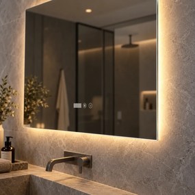 Oglinda baie, Multifuncțională, Iluminare LED Touch, Intensitate reglabila, Ceas încorporat, Sistem Dezaburire, 100x60 cm