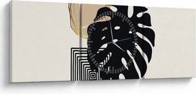 Tablou - Abstracție cu frunze tropicale N⁰2 (cu ceas) (90x30 cm)