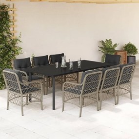 3212179 vidaXL Set mobilier grădină cu perne, 9 piese, gri deschis, poliratan