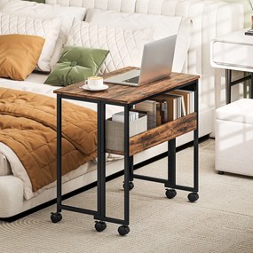 HOMCOM Birou Pliabil de 80 cm cu Raft de Depozitare și Blat Pliabil pe Roți - Maro Rustic | Aosom Romania