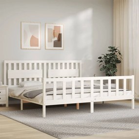3192447 vidaXL Cadru pat cu tăblie 200x200 cm, alb, lemn masiv