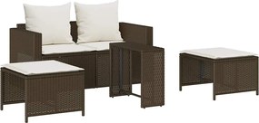 vidaXL Set canapea grădină 5 piese cu perne stivuibile polirattan maro
