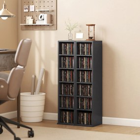 HOMCOM Set de 2 rafturi coloane dulap de depozitare CD-DVD 12 compartimente 21 x 22,5 x 88,5 cm capacitate 204 CD-uri negru | Aosom Romania