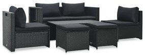 Set mobilier de gradina cu perne, 6 piese, negru, poliratan