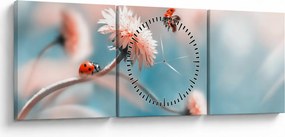 Tablou - Buburuze pe floare (cu ceas) (90x30 cm)