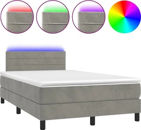 vidaXL Pat cu arcuri, saltea și LED, gri deschis, 120x190 cm, catifea