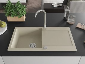 Mexen Leo chiuvetă de bucătărie din granit cu 1 compartiment cu scurgător 900 x 500 mm, bej, sifon crom - 6501901010-69