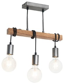 Lampă suspendată industrială din lemn cu oțel cu 3 lumini - Gallow