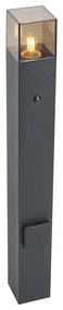 Stâlp modern de exterior negru cu sticlă fumurie 70cm cu senzor crepuscular IP44 - Danemarca