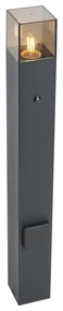 Stâlp modern de exterior negru cu sticlă fumurie 70cm cu senzor crepuscular IP44 - Danemarca