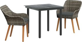 vidaXL Set de masă pentru grădină cu pernă 3 pcs Gri poliratan