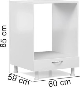 Dulap masca aragaz, cuptor bucatarie cu sertar, Homs, alb, 85 x 60 x 59 cm