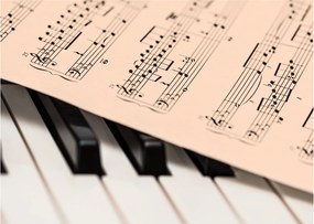 Tablou pe sticlă cu pian și notele muzicale (70x50 cm)