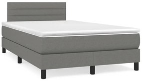vidaXL Pat cu arcuri, saltea și LED, gri închis, 120x190 cm, textil
