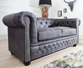 Canapea clasica stil englezesc Chesterfield 2 locuri gri antic A-37390 VC