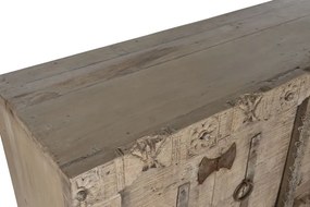 Bufet din lemn reciclat, natur, cu 2 uși și decor sculptat manual, aspect rustic, finisaj natural, 92 x 167 x 51 cm, „Rigora”
