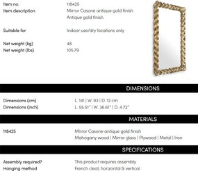 Oglinda decorativa design LUX Casone auriu, 141x93cm