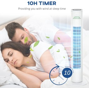 HOMCOM Ventilator Turn cu 3 Moduri și 3 Viteze cu Cronometru 10h, Ventilator de Podea ABS cu Telecomandă, Ø22x77 cm, Alb | Aosom Romania