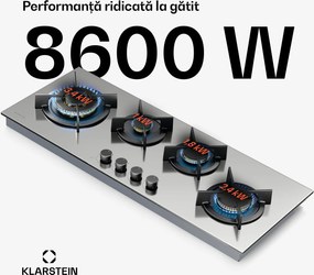 Klarstein Plită pe gaz Goldflame 4 Slim, 4 arzătoare, pentru gaz lichid sau natural