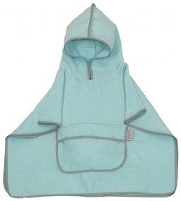 Prosop din bumbac muselina cu gluga si buzunar pentru bebelusi si copii, Poncho, Mint, 60x65 cm