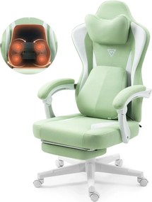 ErgoRelax Pro JD– Scaun Gaming Ergonomic, Masaj Lombar si Incalzire, Spătar Rabatabil 155°, Suport picioare, Material textil, Verde/Alb