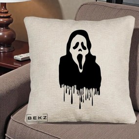 Perna Personalizata Halloween Ghostface Scream Picurand, 40x40 cm, Bej Canapea, Husa Detasabila, Perna Inclusa, BEKZ®