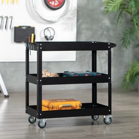 DURHAND Cărucior de Atelier cu 3 Niveluri cu Margini Înalte și 4 Roți Pivotante, 83x35,3x76 cm, Negru | Aosom Romania