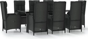 vidaXL Set mobilier de grădină cu perne, 9 piese, negru, poliratan