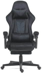 Scaun gaming, masaj în perna lombară, suport picioare, catifea, Negru