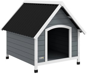 PawHut Cușcă pentru Câini, Casă din Lemn pentru Câini cu Podea Detașabilă, Adăpost pentru Animale de Companie cu Lemn Anticoroziv,  84x99x87 cm, Gri