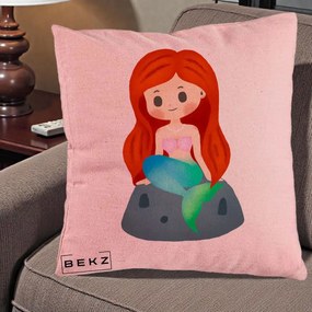 Perna Personalizata Sirena Kawaii Roscat, 40x40 cm, Roz, Husa Detasabila, Perna Inclusa, BEKZ®