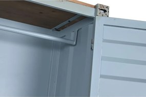 Dulap înalt industrial din metal, turcoaz, cu 2 uși din tablă ondulată, oglindă, 3 sertare, 4 rafturi și bară pentru haine, 174 x 112 x 46 cm, „Cargo”