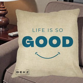 Perna Decorativa Life is So Good Mesaj Pozitiv, 40x40 cm, Crem, Husa Detasabila, Perna Inclusa, BEKZ®