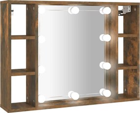 vidaXL Dulap cu oglindă și LED, stejar fumuriu, 76x15x55 cm