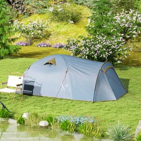 Outsunny Cort de camping pentru 4 persoane, cort tunel impermeabil cu 2 uși, cârlig, geantă de transport 3,45 x 2,4 x 1,3 m albastru deschis | Aosom Romania
