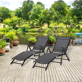 Outsunny Set 2 Sezlonguri de Gradina Pliabile, Spatar Reglabil, Cadru din Aluminiu, Confortabil, Negru, Ideal pentru Relaxare | Aosom Romania