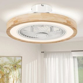 HOMCOM Ventilator de tavan cu lumină și telecomandă, 6 viteze, luminozitate reglabilă, motor silențios, maro deschis | Aosom Romania